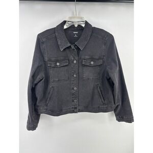 Sonoma Black Wash Denim Trucker Jacket Stretch Casual Jean Jacket Size XL